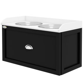 Pet Feeding Station Pet Dish Bowl Set with Storage, 2 Elevated Dog Bowls for Large Sized Dogs, White and Black